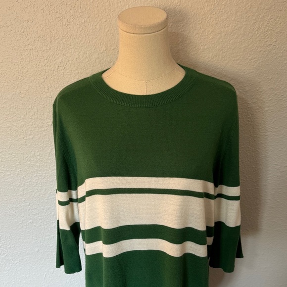 Mer Sea Court Green & White Striped Short Sleeve Crew Neck Sweater size XL - Picture 4 of 12